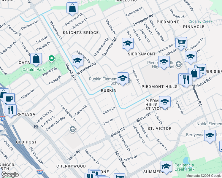 map of restaurants, bars, coffee shops, grocery stores, and more near 1542 Sierraville Avenue in San Jose