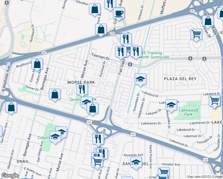 map of restaurants, bars, coffee shops, grocery stores, and more near 1037 Scotia Terrace in Sunnyvale