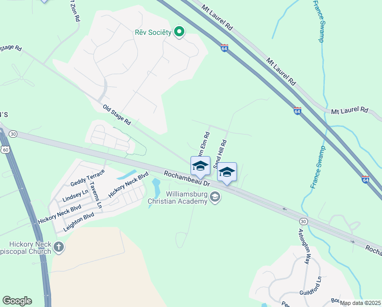 map of restaurants, bars, coffee shops, grocery stores, and more near 4 Water Oak Court in Williamsburg