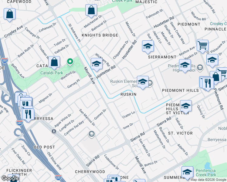 map of restaurants, bars, coffee shops, grocery stores, and more near 1511 Stubbins Way in San Jose
