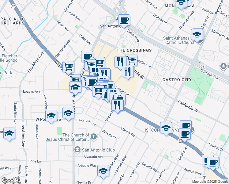 map of restaurants, bars, coffee shops, grocery stores, and more near 2478 West El Camino Real in Mountain View