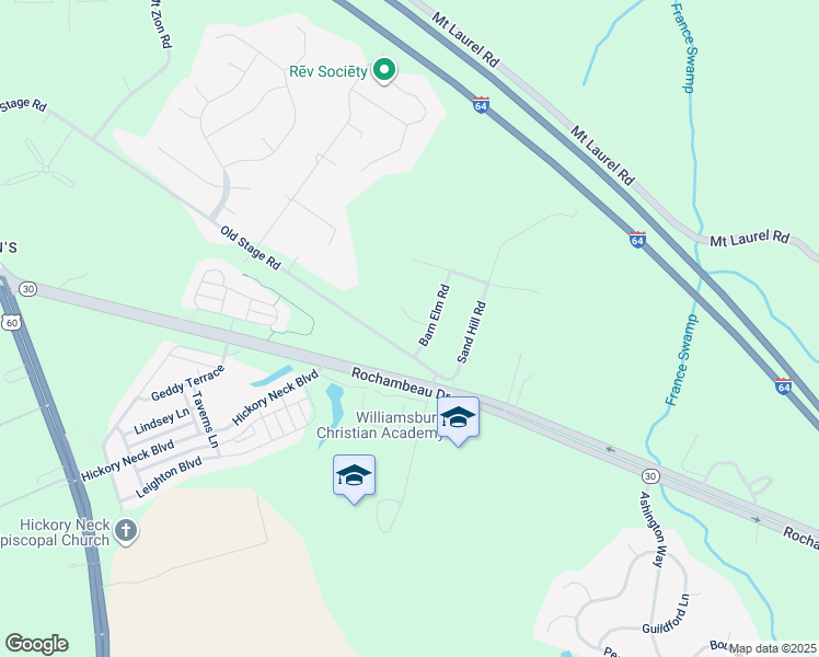 map of restaurants, bars, coffee shops, grocery stores, and more near 4 Water Oak Court in Williamsburg