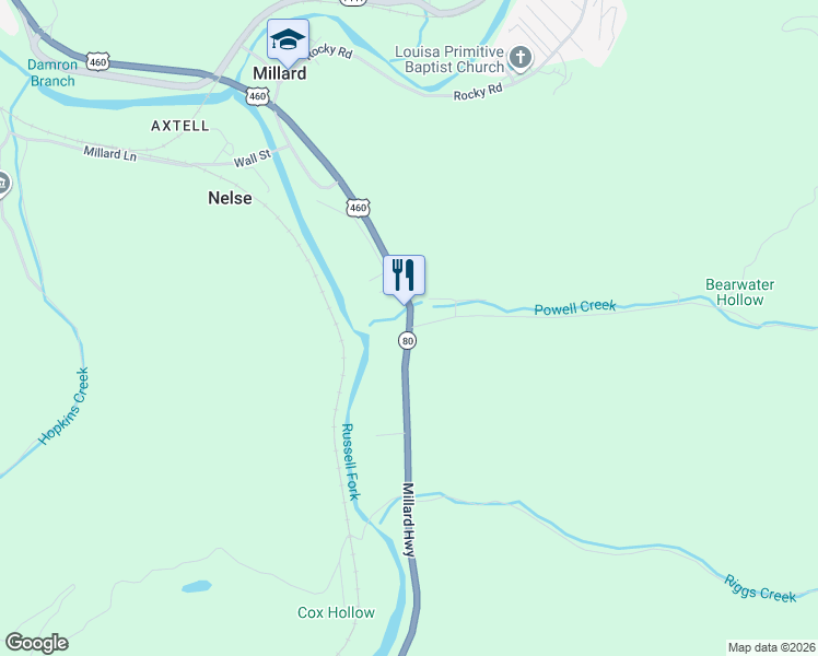 map of restaurants, bars, coffee shops, grocery stores, and more near 6960 Millard Highway in Pikeville