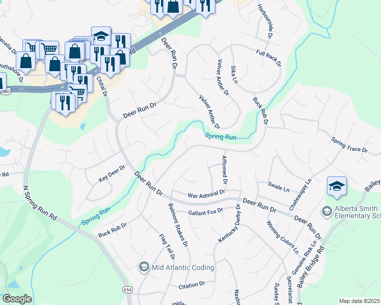 map of restaurants, bars, coffee shops, grocery stores, and more near 13861 Buck Rub Drive in Midlothian