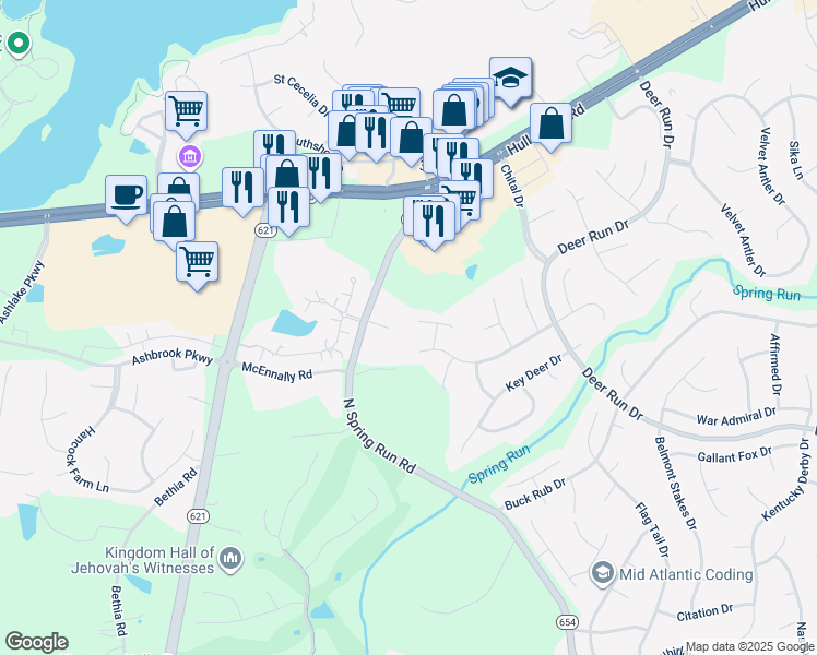 map of restaurants, bars, coffee shops, grocery stores, and more near 14415 Trophy Buck Court in Midlothian