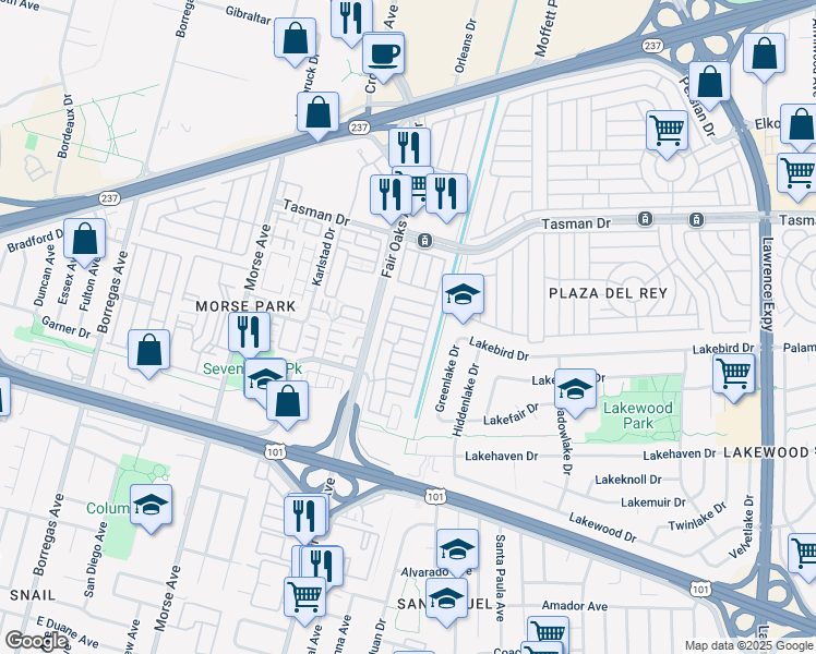 map of restaurants, bars, coffee shops, grocery stores, and more near 600 East Weddell Drive in Sunnyvale