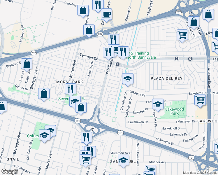 map of restaurants, bars, coffee shops, grocery stores, and more near 600 East Weddell Drive in Sunnyvale
