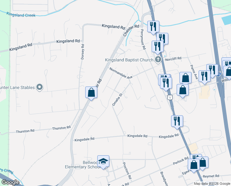 map of restaurants, bars, coffee shops, grocery stores, and more near 9110 Omaha Street in Richmond