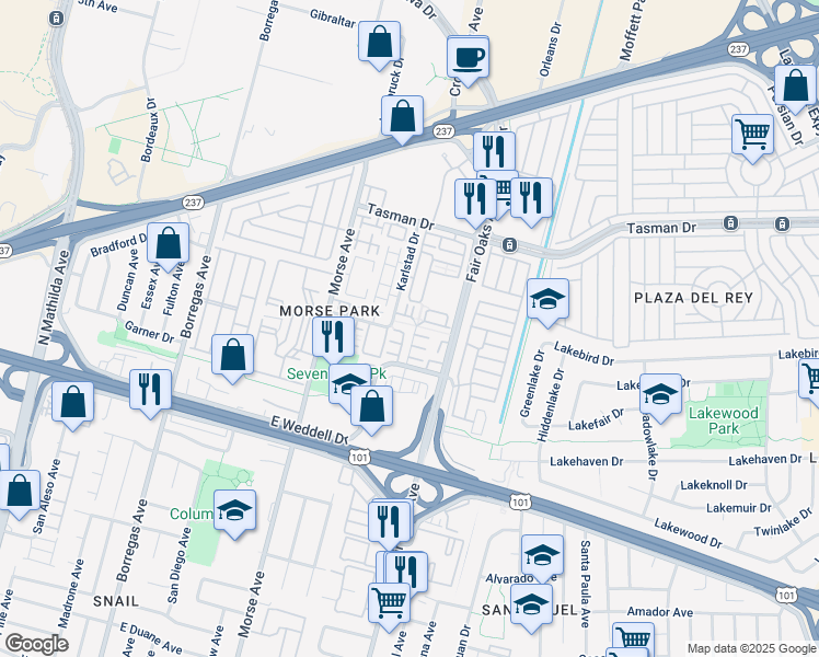 map of restaurants, bars, coffee shops, grocery stores, and more near 514 Sirte Terrace in Sunnyvale