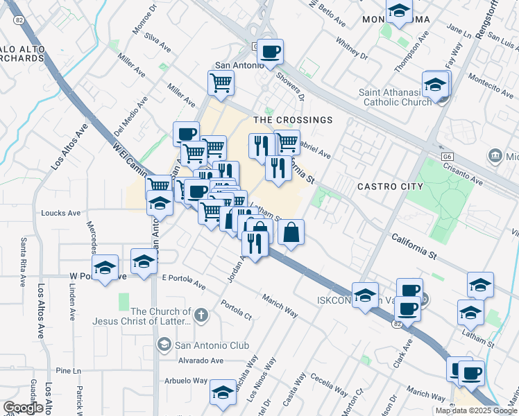 map of restaurants, bars, coffee shops, grocery stores, and more near 2440 West El Camino Real in Mountain View