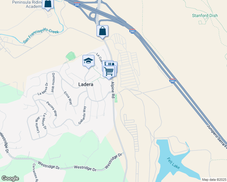 map of restaurants, bars, coffee shops, grocery stores, and more near 3130 Alpine Road in Portola Valley