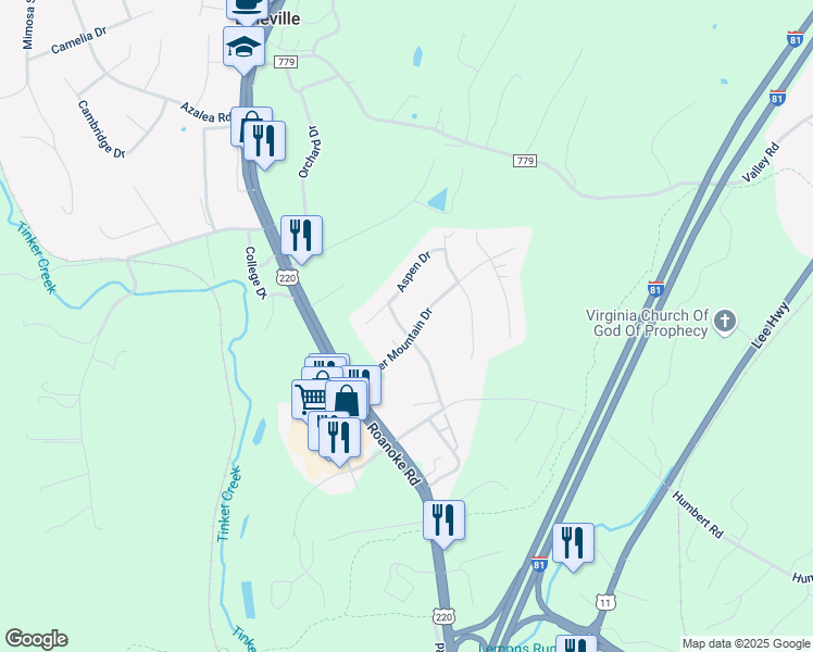 map of restaurants, bars, coffee shops, grocery stores, and more near 189 Tinker Mountain Drive in Daleville