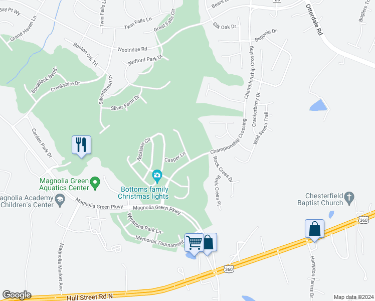 map of restaurants, bars, coffee shops, grocery stores, and more near 7425 Vicenzo Drive in Moseley