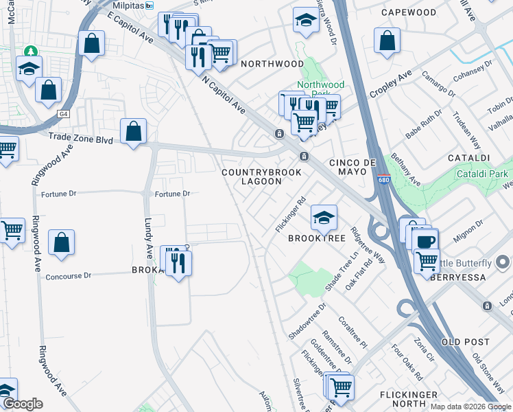 map of restaurants, bars, coffee shops, grocery stores, and more near in San Jose