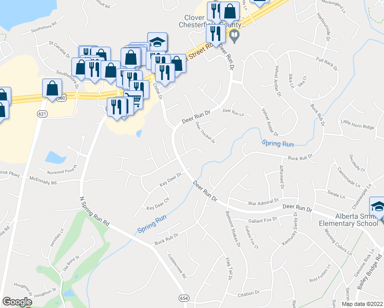 map of restaurants, bars, coffee shops, grocery stores, and more near 14037 Branched Antler Drive in Midlothian
