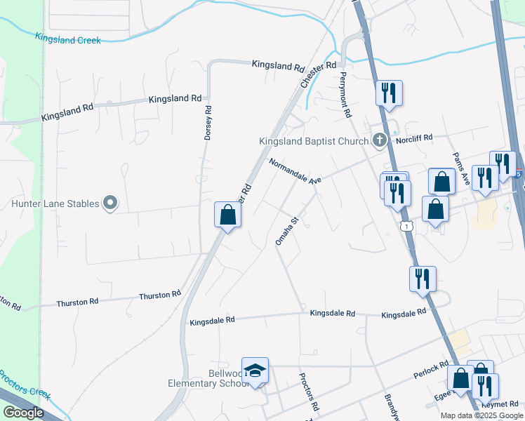 map of restaurants, bars, coffee shops, grocery stores, and more near 9109 Clovis Street in Richmond