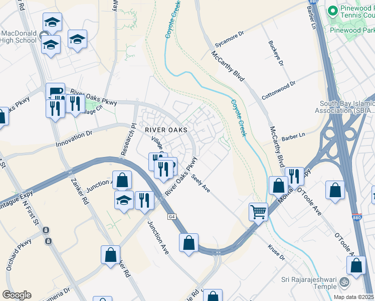 map of restaurants, bars, coffee shops, grocery stores, and more near 808 Debut Court in San Jose