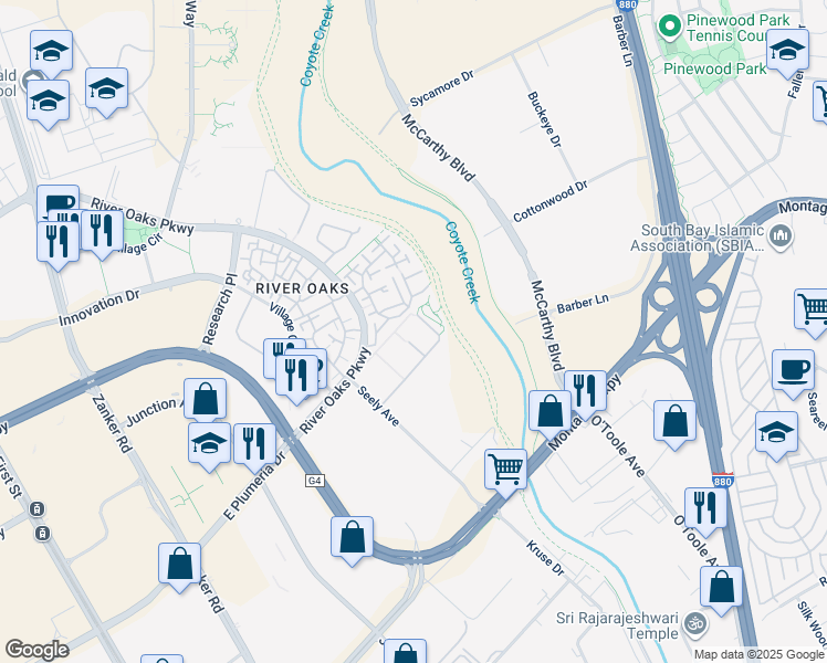 map of restaurants, bars, coffee shops, grocery stores, and more near 680 Epic Way in San Jose