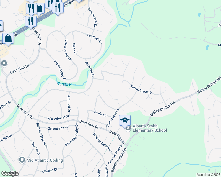 map of restaurants, bars, coffee shops, grocery stores, and more near 13642 Decidedly Court in Midlothian