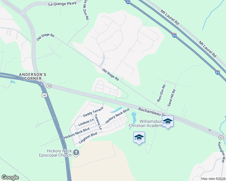 map of restaurants, bars, coffee shops, grocery stores, and more near 3473 Westham Lane in Toano
