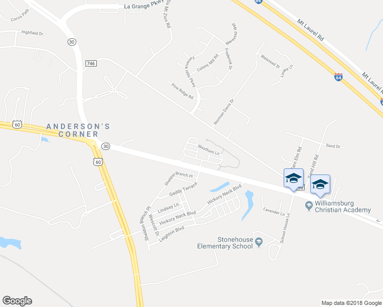 map of restaurants, bars, coffee shops, grocery stores, and more near 3578 Westham Lane in Toano