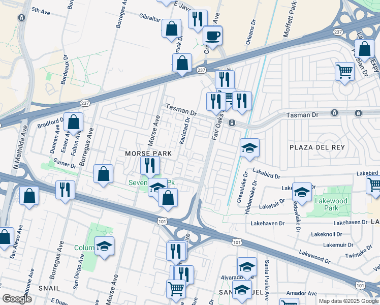 map of restaurants, bars, coffee shops, grocery stores, and more near 1090 Munich Terrace in Sunnyvale