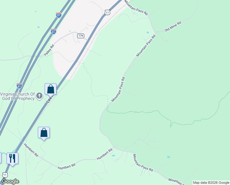 map of restaurants, bars, coffee shops, grocery stores, and more near 5385 Mountain Pass Road in Troutville