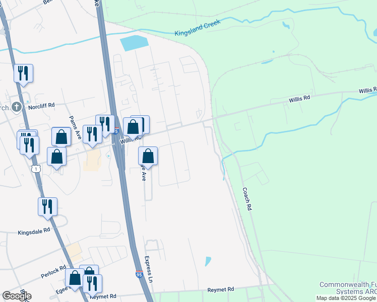 map of restaurants, bars, coffee shops, grocery stores, and more near 9319 Carroll Lane in Richmond
