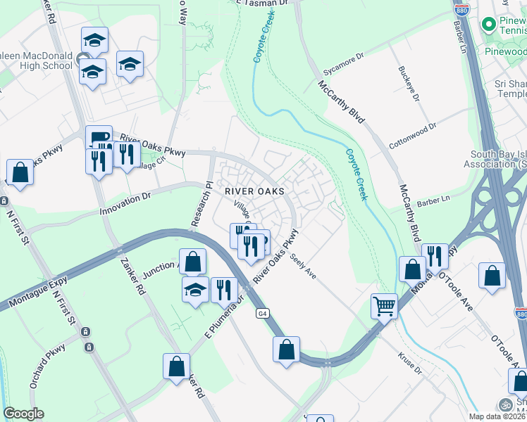 map of restaurants, bars, coffee shops, grocery stores, and more near 430 Navaro Place in San Jose