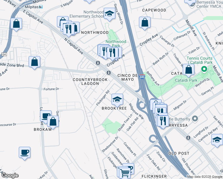 map of restaurants, bars, coffee shops, grocery stores, and more near 1845 Esprit Court in San Jose