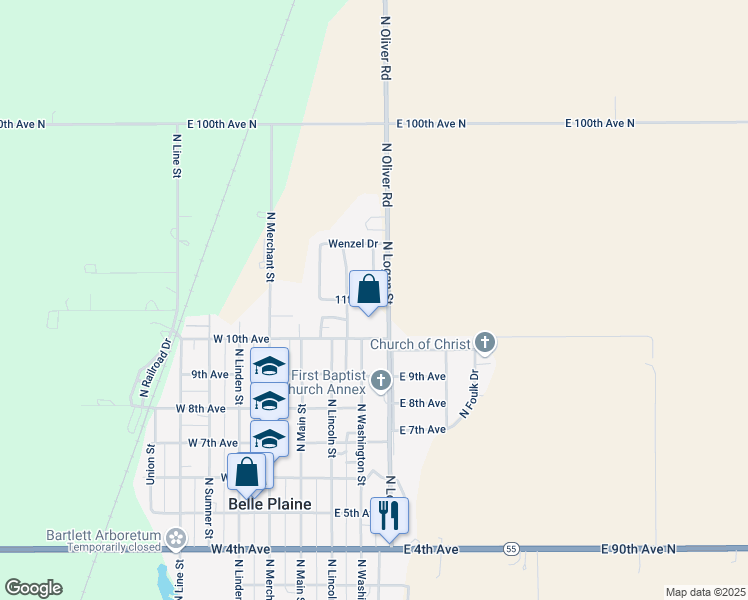 map of restaurants, bars, coffee shops, grocery stores, and more near 334 11th Avenue in Belle Plaine