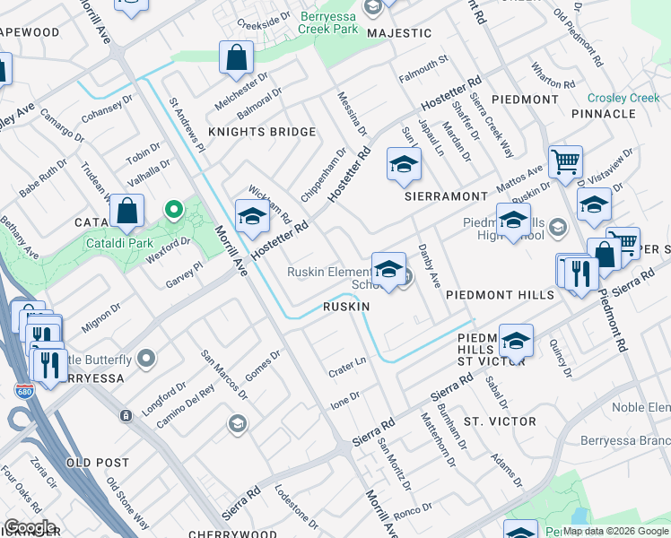 map of restaurants, bars, coffee shops, grocery stores, and more near 1457 Turriff Way in San Jose