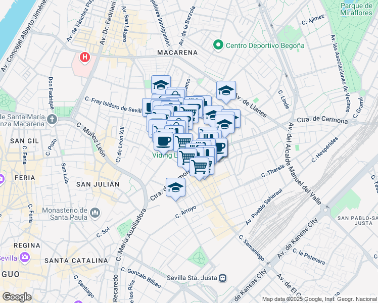 map of restaurants, bars, coffee shops, grocery stores, and more near 4 Calle Lamarque de Novoa in Sevilla