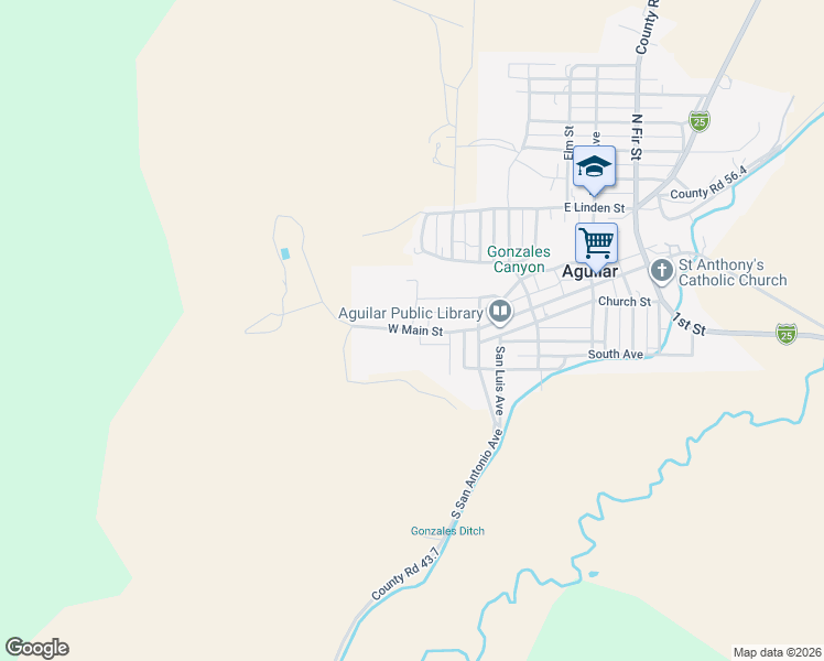 map of restaurants, bars, coffee shops, grocery stores, and more near 308 West Main Street in Aguilar