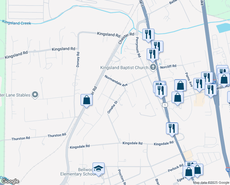 map of restaurants, bars, coffee shops, grocery stores, and more near 9019 Carswell Street in Richmond