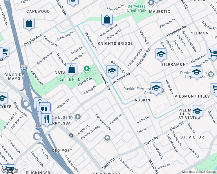 map of restaurants, bars, coffee shops, grocery stores, and more near Hostetter Rd & Morrill Ave in San Jose