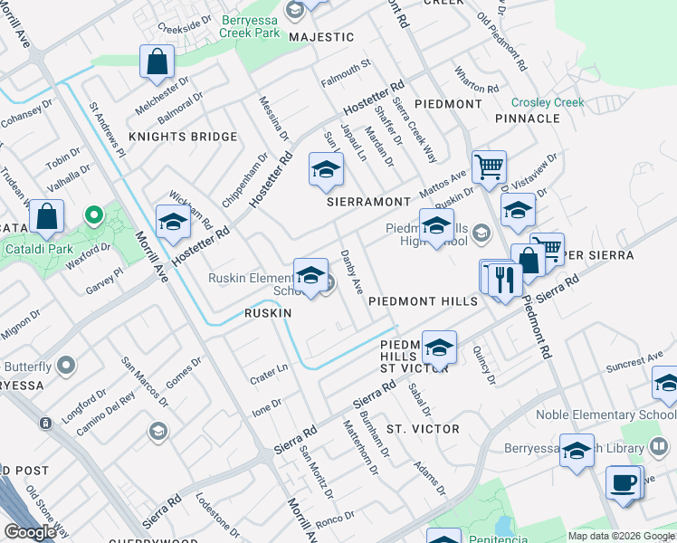 map of restaurants, bars, coffee shops, grocery stores, and more near 1414 Turlock Lane in San Jose