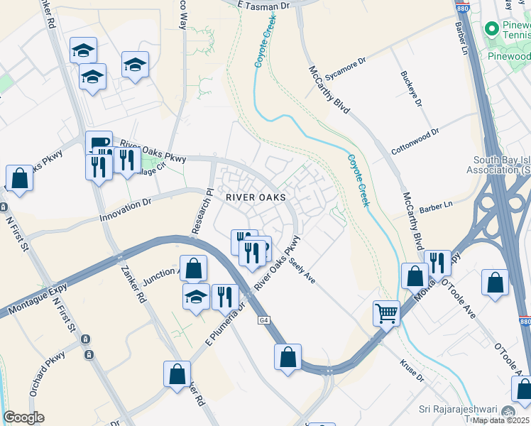 map of restaurants, bars, coffee shops, grocery stores, and more near 430 Navaro Place in San Jose