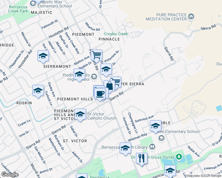 map of restaurants, bars, coffee shops, grocery stores, and more near 3612 Ivalynn Circle in San Jose