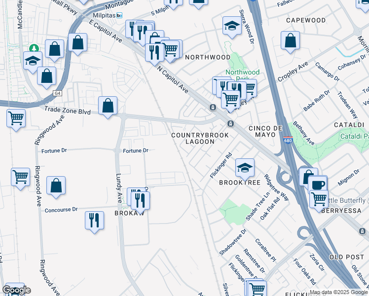 map of restaurants, bars, coffee shops, grocery stores, and more near 1915 North Star Circle in San Jose