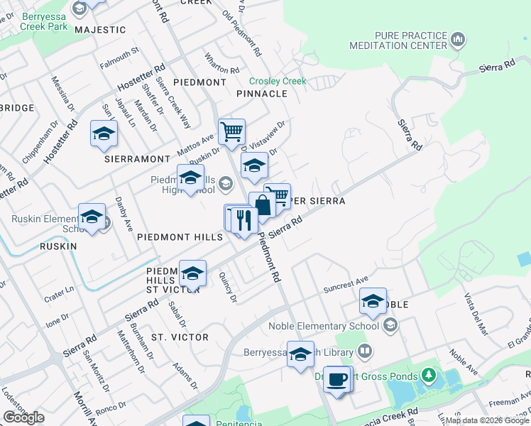 map of restaurants, bars, coffee shops, grocery stores, and more near 3612 Ivalynn Circle in San Jose