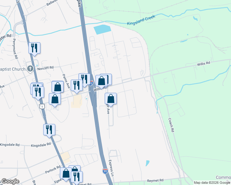 map of restaurants, bars, coffee shops, grocery stores, and more near 2024 Periwinkle Drive in Richmond