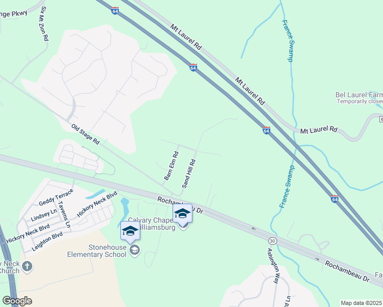 map of restaurants, bars, coffee shops, grocery stores, and more near 123 Sand Hill Road in Williamsburg