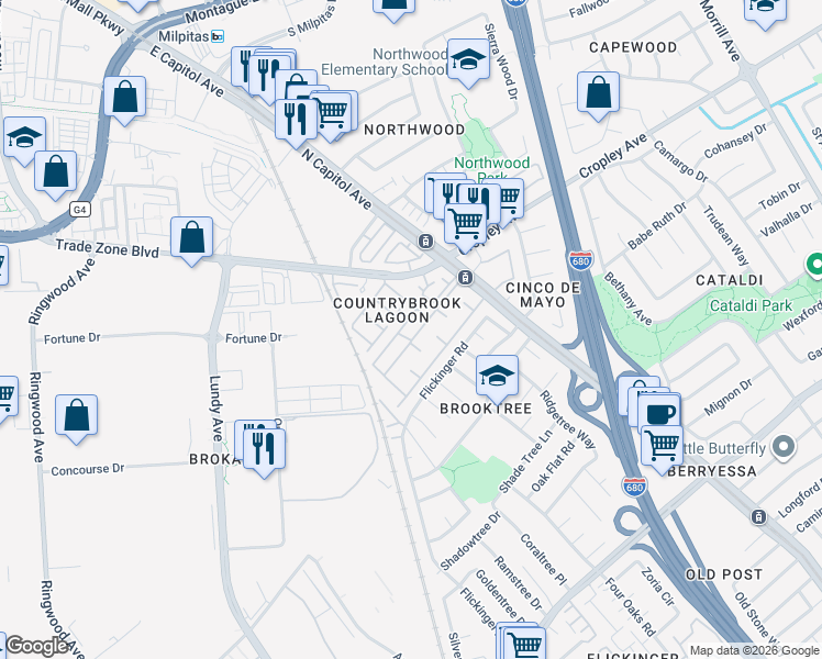 map of restaurants, bars, coffee shops, grocery stores, and more near 1976 Tradan Drive in San Jose