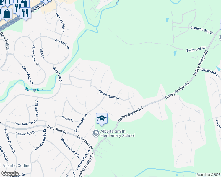 map of restaurants, bars, coffee shops, grocery stores, and more near 7023 Chateaugay Ln in Midlothian