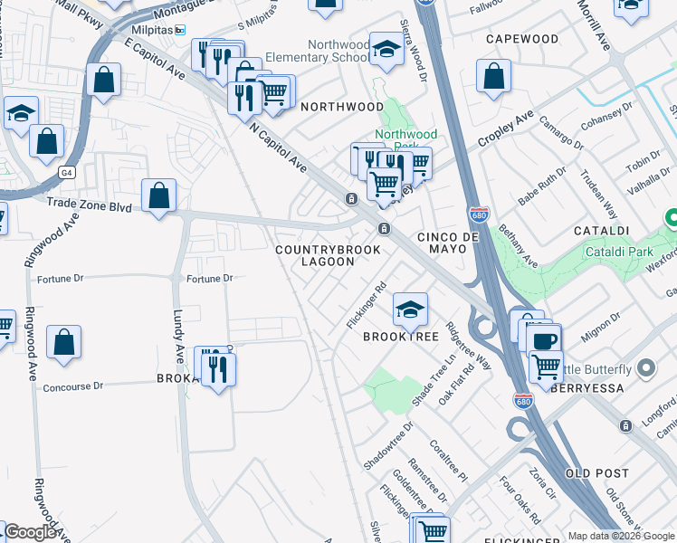 map of restaurants, bars, coffee shops, grocery stores, and more near 1976 Tradan Drive in San Jose