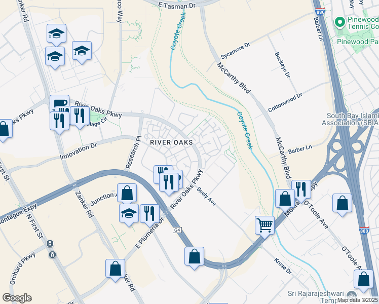 map of restaurants, bars, coffee shops, grocery stores, and more near 430 Navaro Place in San Jose
