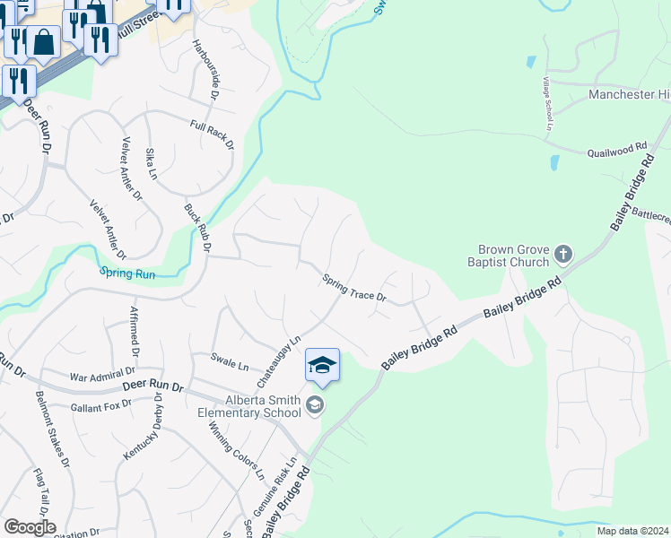 map of restaurants, bars, coffee shops, grocery stores, and more near 7025 Holly Bark Drive in Midlothian