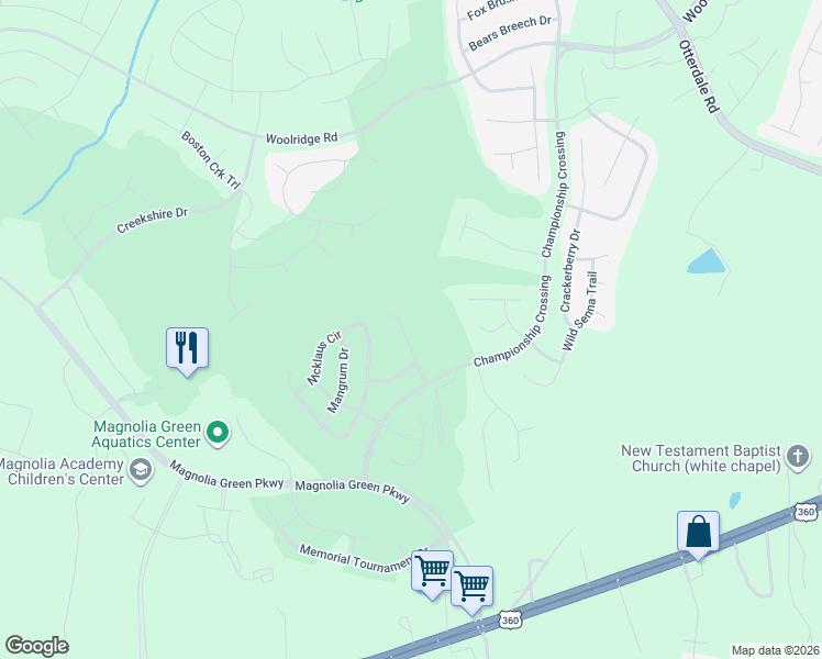 map of restaurants, bars, coffee shops, grocery stores, and more near 7355 Vicenzo Drive in Moseley