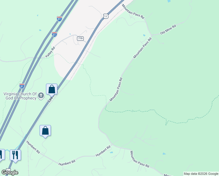 map of restaurants, bars, coffee shops, grocery stores, and more near 5385 Mountain Pass Road in Troutville